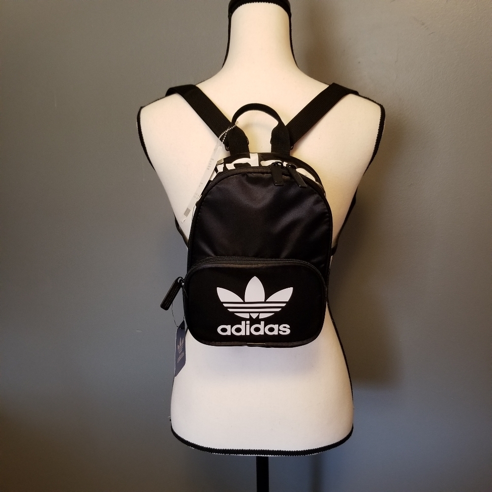 Adidas Santiago II mini backpack in black satin/white